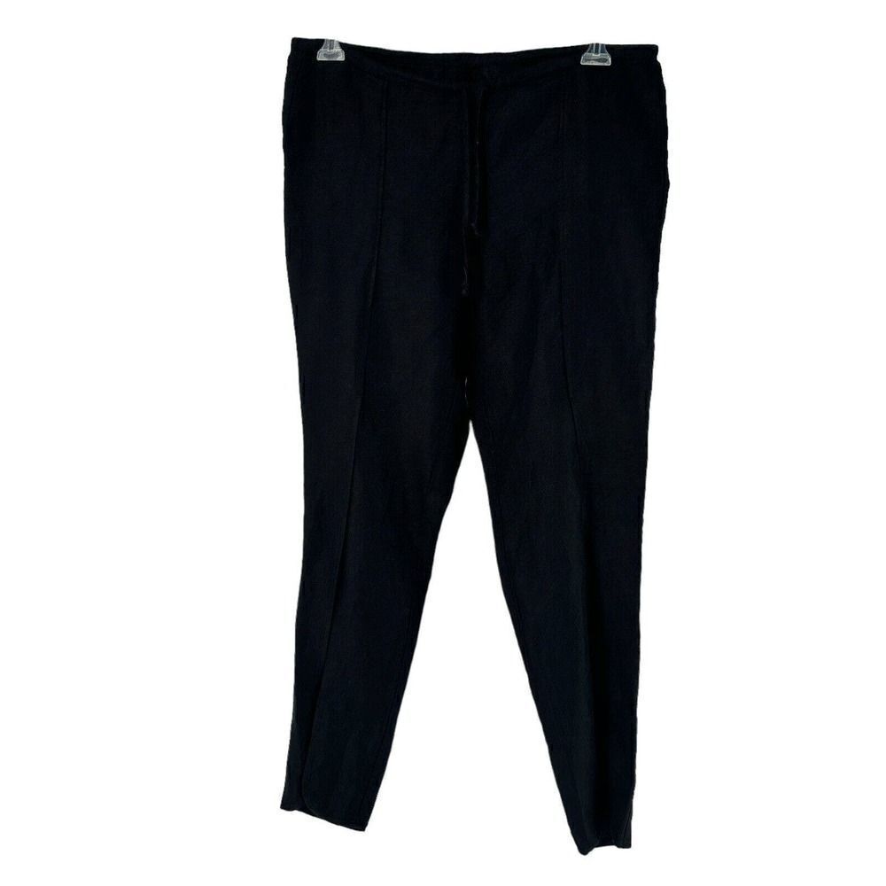 Chaser Pants Black Linen Blend Split Leg Drawstring Size M Lagenlook Beach Boho